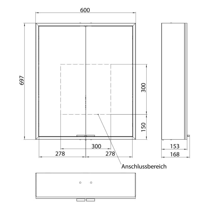 Kronenbach Cube 2.0 Spiegelschrank 60 cm, Aufputz, 2-türig