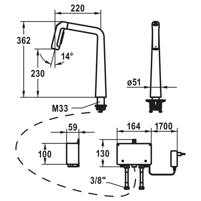 KWC KIO Hebelmischer mit Auszugsbrause LED-Technologie A220127, Hebel rechts