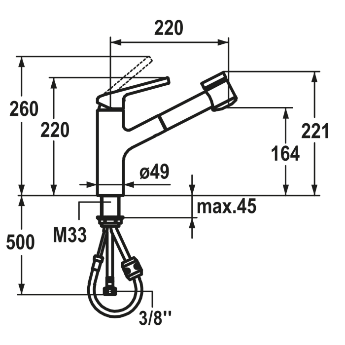 KWC LUNA-E Hebelmischer mit Auszugsbrause A220176