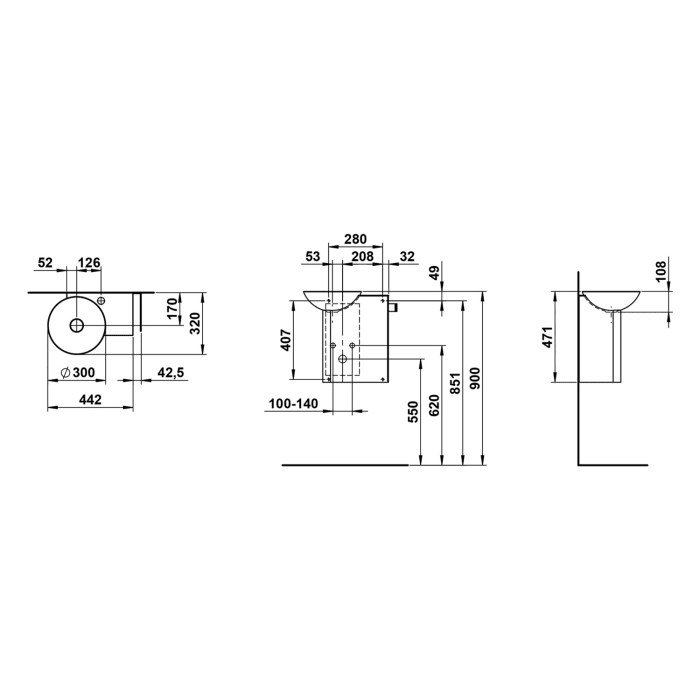 LAUFEN INSERT Waschplatz 48,5 x 31,7cm, 1 Hahnloch, Becken links