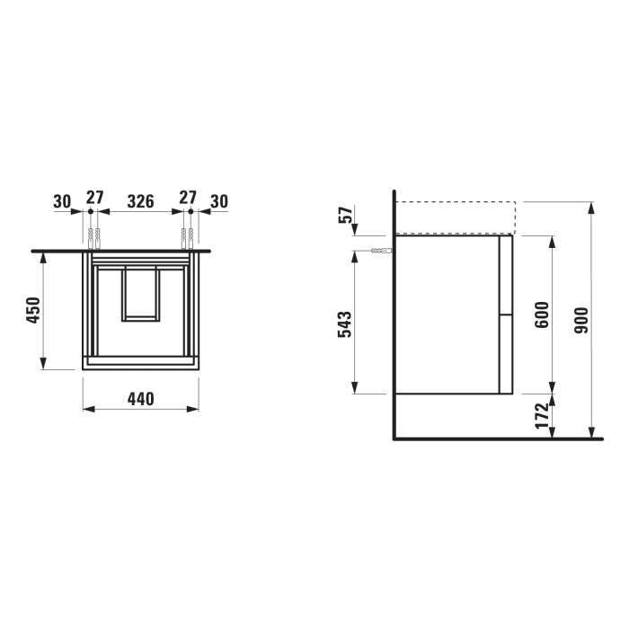 LAUFEN Kartell Waschtischunterbau 44 cm mit 2 Auszügen