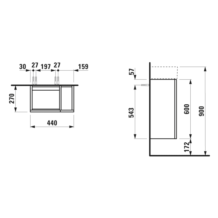 LAUFEN Kartell Waschtischunterbau 44 x 27 cm mit 1 Tür Auszügen