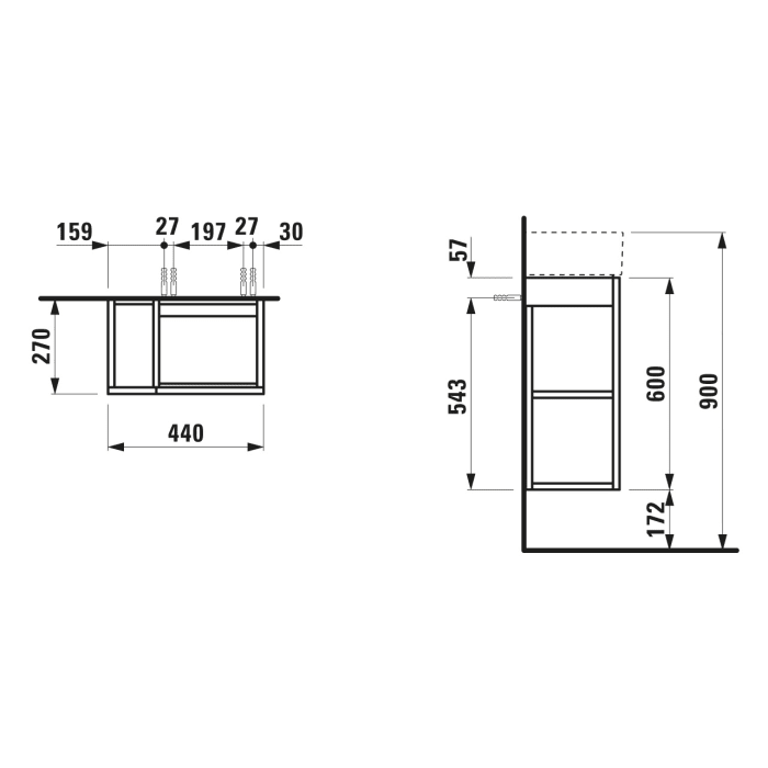 LAUFEN Kartell Waschtischunterbau 44 x 27 cm mit 1 Tür Auszügen