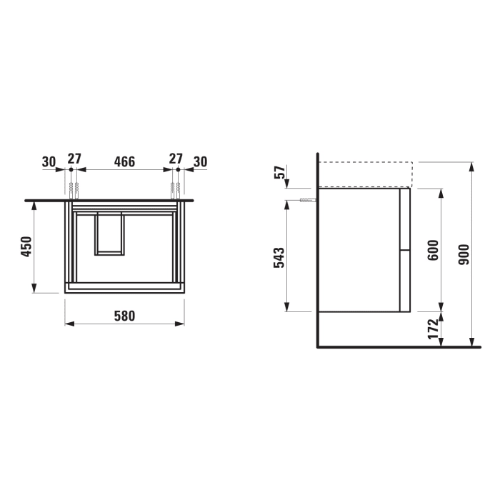 LAUFEN Kartell Waschtischunterbau 58 cm mit 2 Auszügen