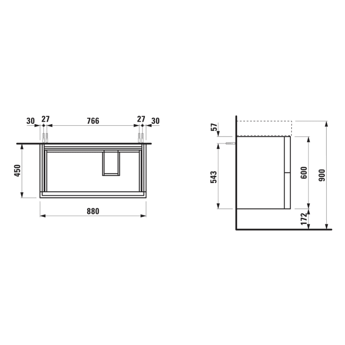 LAUFEN Kartell Waschtischunterbau 88 cm mit 2 Auszügen