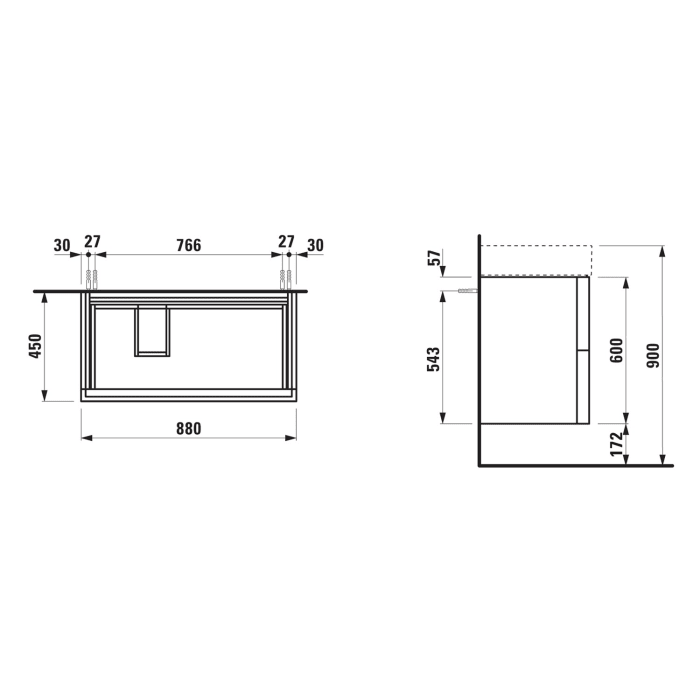 LAUFEN Kartell Waschtischunterbau 88 cm mit 2 Auszügen