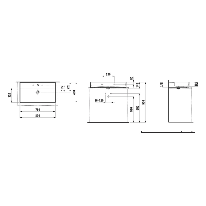 LAUFEN Kartell Aufsatzwaschtisch 80 x 46 cm, mit 1 Hahnloch, ohne Überlauf