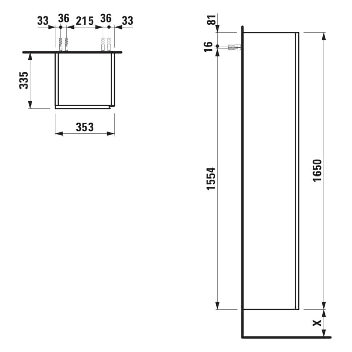 LAUFEN LANI Hochschrank 165 cm mit 1 Tür, Anschlag links