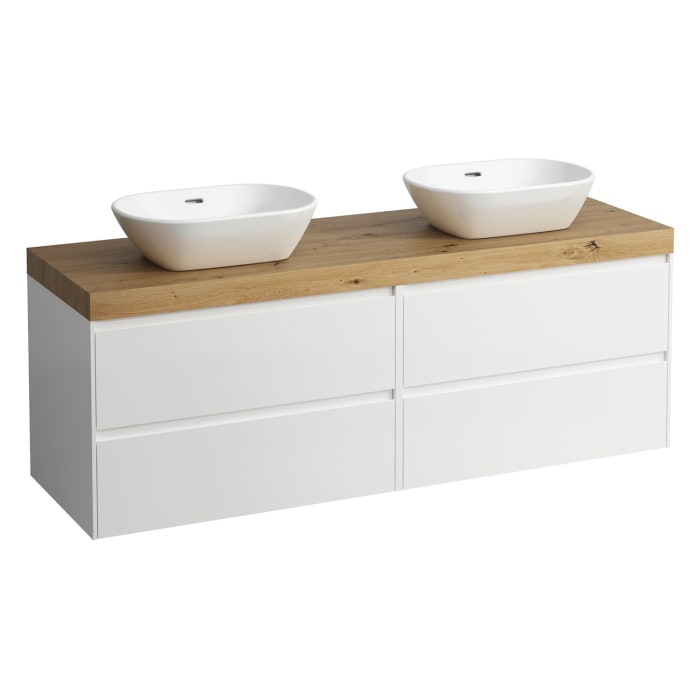 LAUFEN LANI Waschtischplatte mit Ausschnitt rechts und links mit Unterschrank 160 cm mit großen Schubladen rechts und links