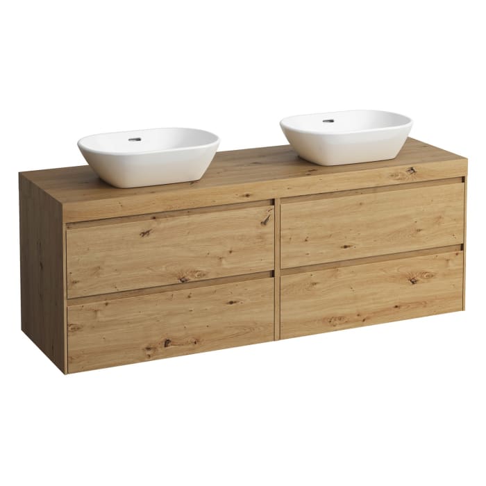 LAUFEN LANI Waschtischplatte mit Ausschnitt rechts und links mit Unterschrank 160 cm mit großen Schubladen rechts und links