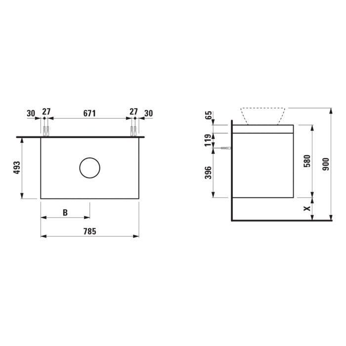 LAUFEN LANI Waschtischplatte mit Ausschnitt mittig mit Unterschrank 80 cm mit 2 Schubladen