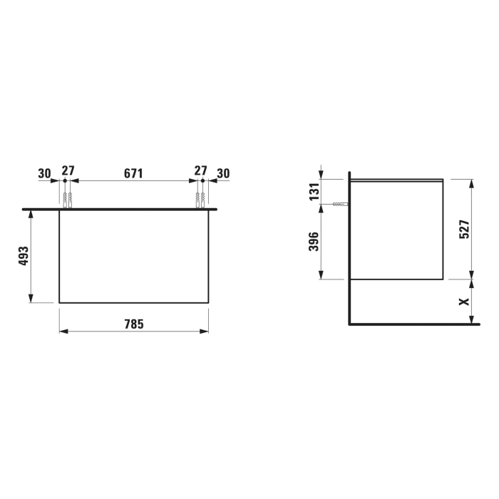 LAUFEN LANI Schubladenelement 80 cm ohne Ausschnitt