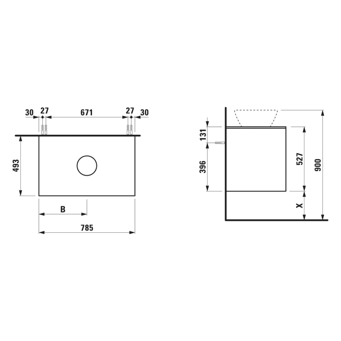 LAUFEN LANI Schubladenelement 80 cm mit Ausschnitt mittig