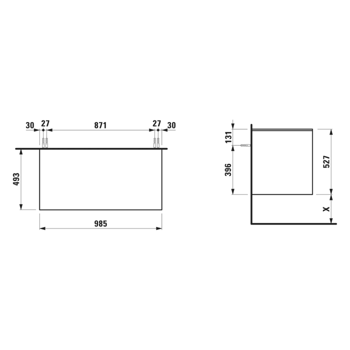 LAUFEN LANI Schubladenelement 100 cm ohne Ausschnitt