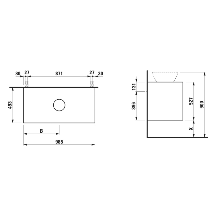 LAUFEN LANI Schubladenelement 100 cm mit Ausschnitt mittig