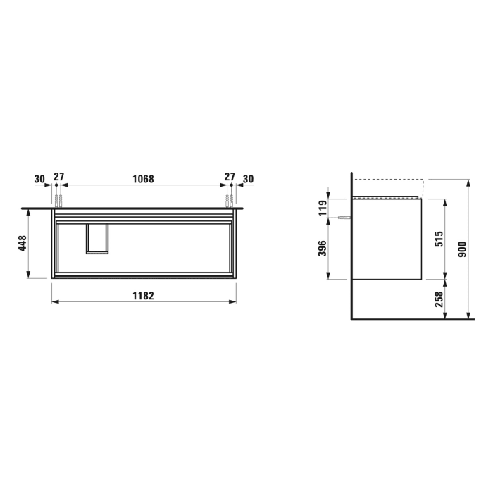 LAUFEN LANI für Kartell • LAUFEN Waschtischunterschrank 120 x 45 cm mit 2 Auszügen