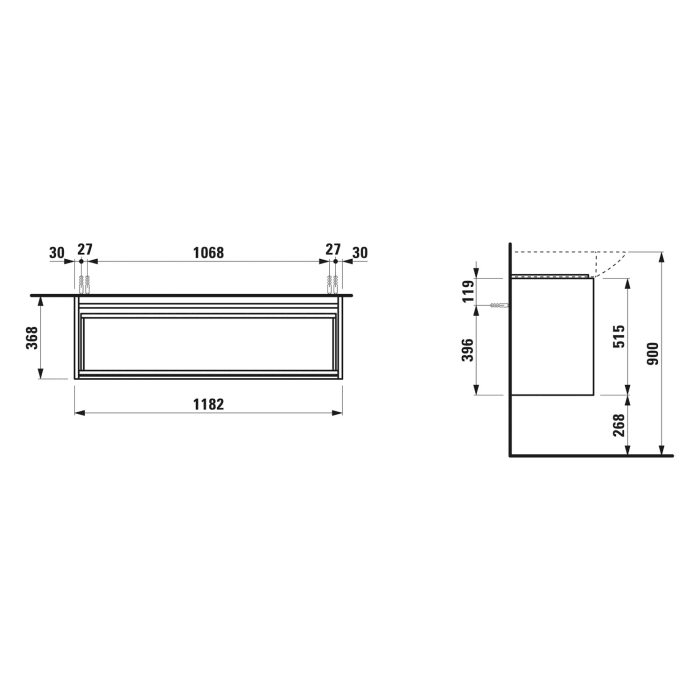 LAUFEN LANI für PALACE Waschtischunterschrank 120 x 37 cm mit 2 Auszügen