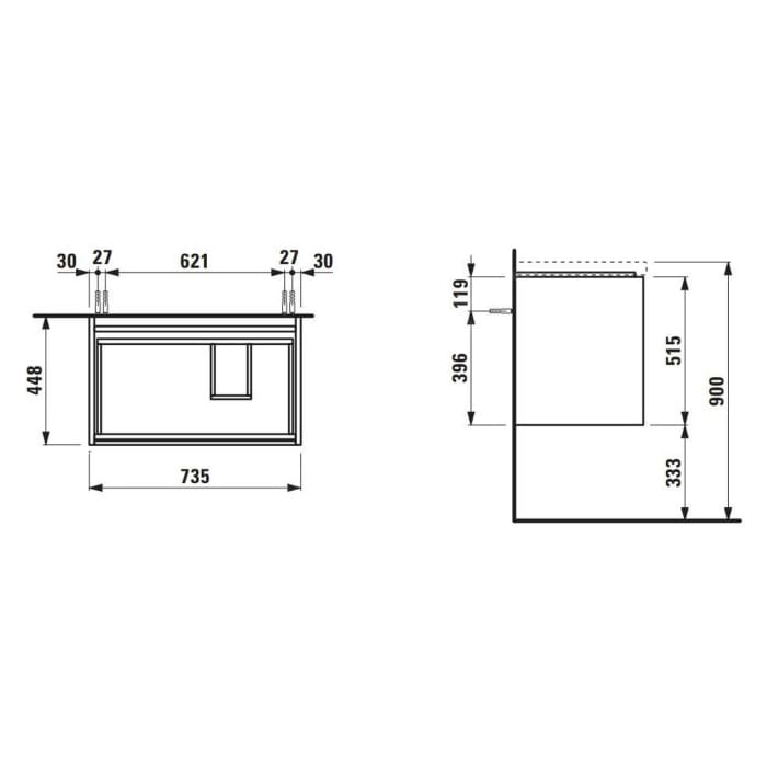 LAUFEN LANI Waschtischunterschrank 75 cm mit 2 Auszügen