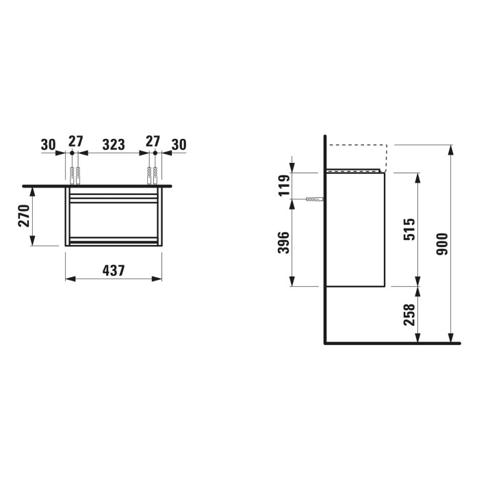 LAUFEN LANI für Kartell • LAUFEN Waschtischunterschrank 45 x 27 cm mit 1 Tür, Anschlag rechts