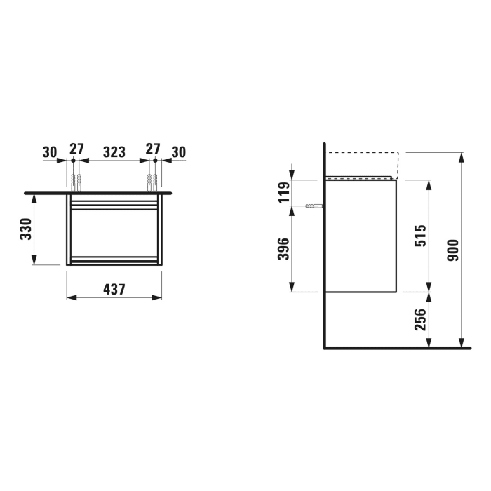 LAUFEN LANI für Kartell • LAUFEN Waschtischunterschrank 45 x 33 cm mit 1 Tür, Anschlag rechts