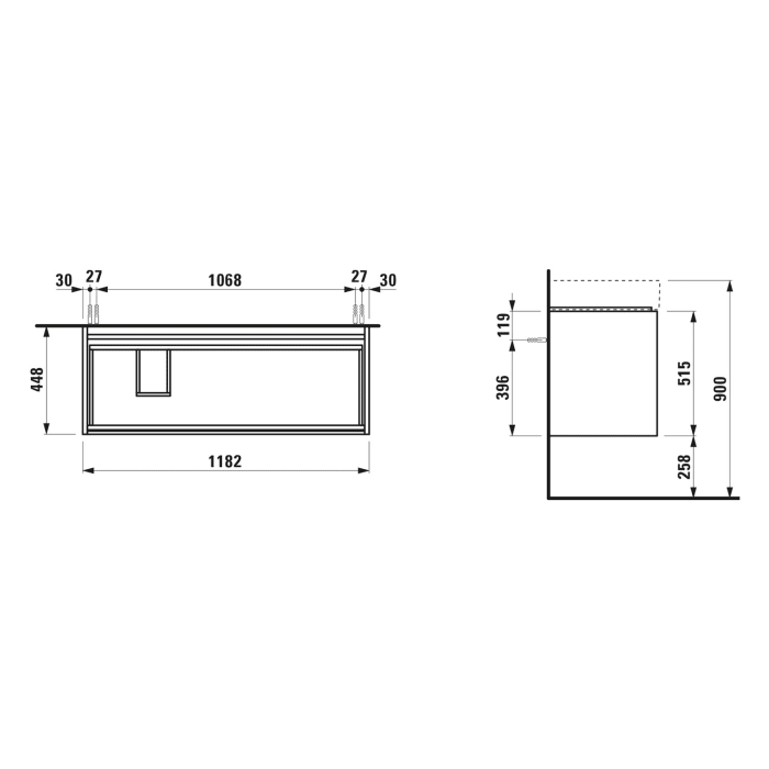 LAUFEN LANI für Kartell • LAUFEN Waschtischunterschrank 120 x 45 cm mit 2 Auszügen