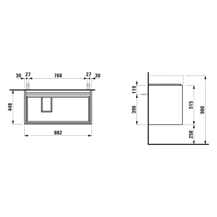 LAUFEN LANI für Kartell • LAUFEN Waschtischunterschrank 88 x 45 cm mit 2 Auszügen