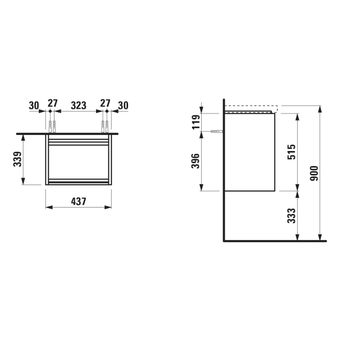 LAUFEN LANI Waschtischunterschrank 45 cm mit 1 Tür, Anschlag rechts