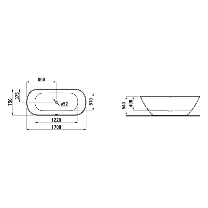 LAUFEN LUA freistehende Badewanne 170 x 75 cm