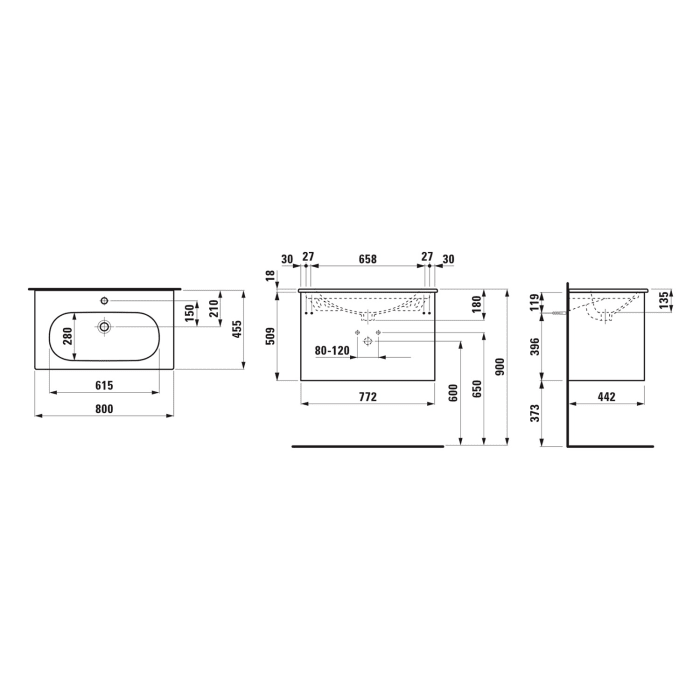 LAUFEN LUA Set LANI Waschtischkombination 80 cm mit 2 Auszügen