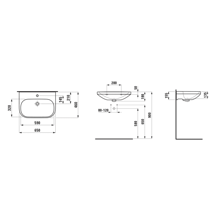 LAUFEN LUA Waschtisch 65 x 46 cm mit Hahnloch, mit Überlauf, nicht unterbaufähig