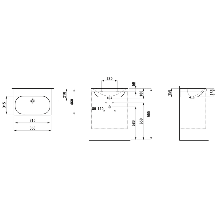 LAUFEN LUA Waschtisch 65 x 46 cm ohne Hahnloch, mit Überlauf
