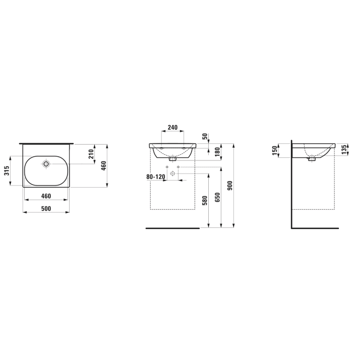 LAUFEN LUA Aufsatzwaschtisch 50 x 46 cm ohne Hahnloch, mit Überlauf
