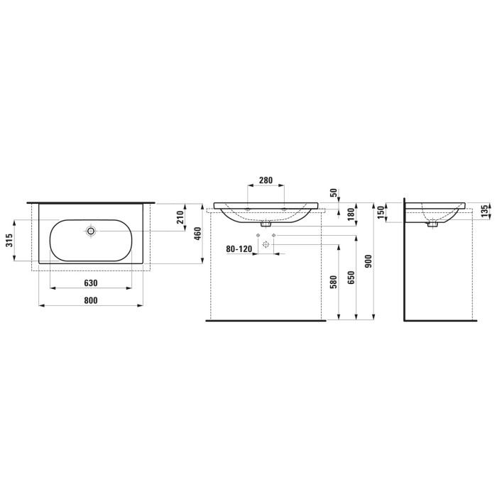 LAUFEN LUA Aufsatzwaschtisch 80 x 46 cm ohne Hahnloch, mit Überlauf