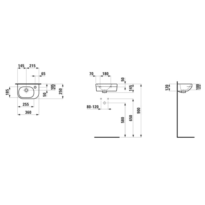 LAUFEN LUA Handwaschbecken 36 x 25 cm, Becken links ohne Überlauf