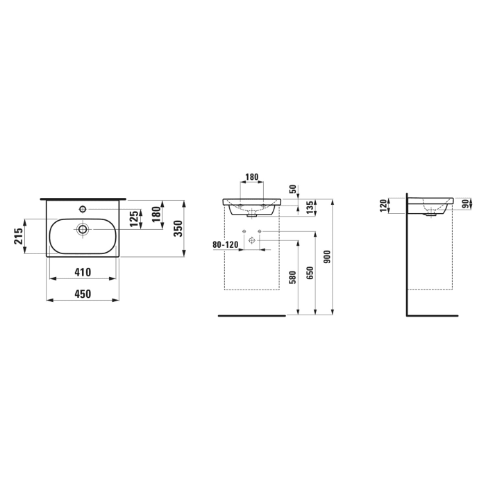 LAUFEN LUA Handwaschbecken 45 x 35 cm mit Hahnloch, mit Überlauf