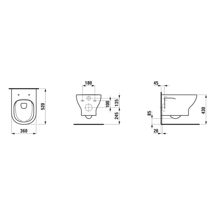 LAUFEN LUA Wand Tiefspül-WC spülrandlos, offene Befestigung