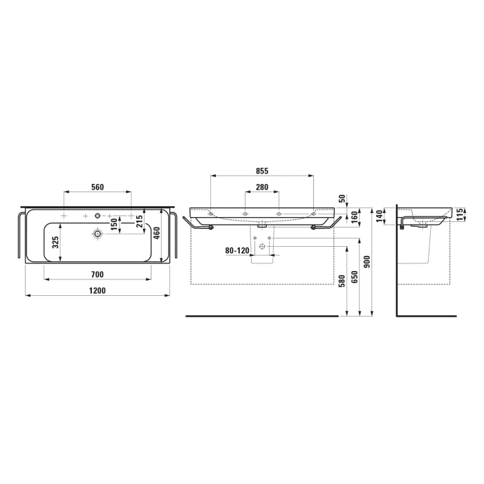 LAUFEN MEDA Waschtisch 120 x 46 cm, mit Hahnloch und Überlauf