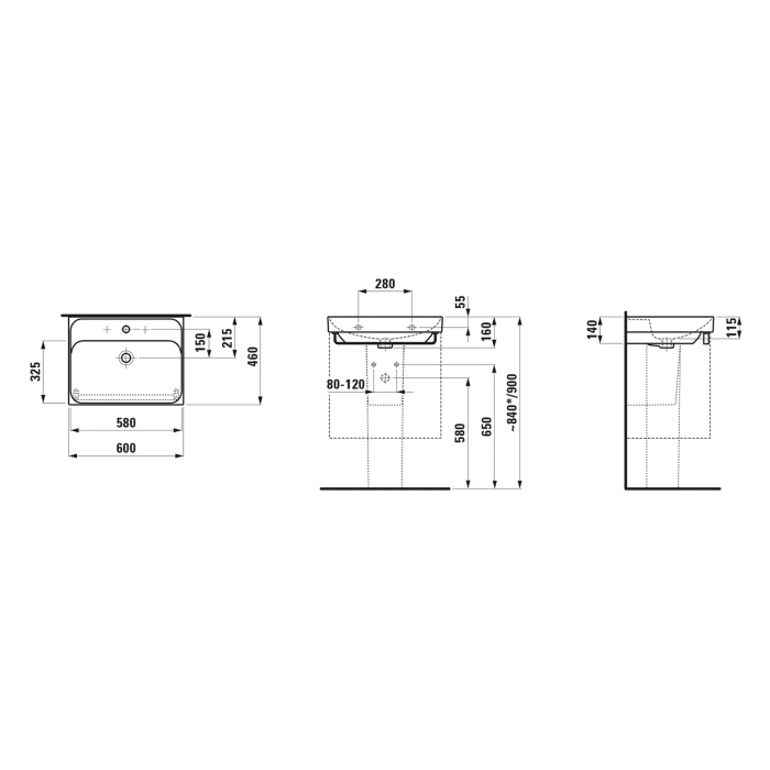 LAUFEN MEDA Waschtisch 60 x 46 cm, mit Hahnloch und Überlauf