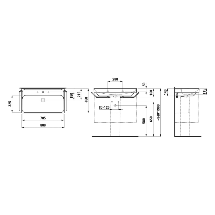 LAUFEN MEDA Waschtisch 80 x 46 cm, mit Hahnloch ohne Überlauf