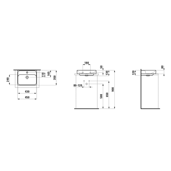 LAUFEN MEDA Aufsatzhandwaschbecken 45 x 35 cm, mit Hahnloch ohne Überlauf