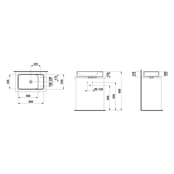 LAUFEN MEDA Aufsatzwaschtisch 60 x 35 cm, ohne Hahnloch und Überlauf