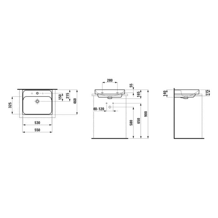 LAUFEN MEDA Aufsatzwaschtisch 55 x 46 cm, mit Hahnloch ohne Überlauf