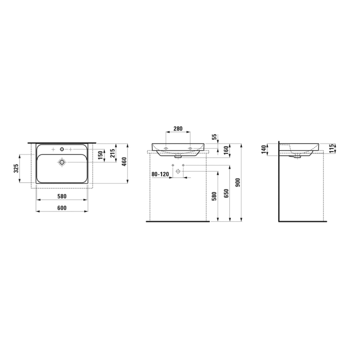 LAUFEN MEDA Aufsatzwaschtisch 60 x 46 cm, mit Hahnloch ohne Überlauf