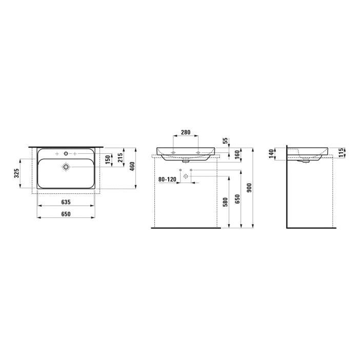 LAUFEN MEDA Aufsatzwaschtisch 65 x 46 cm, mit Hahnloch und Überlauf