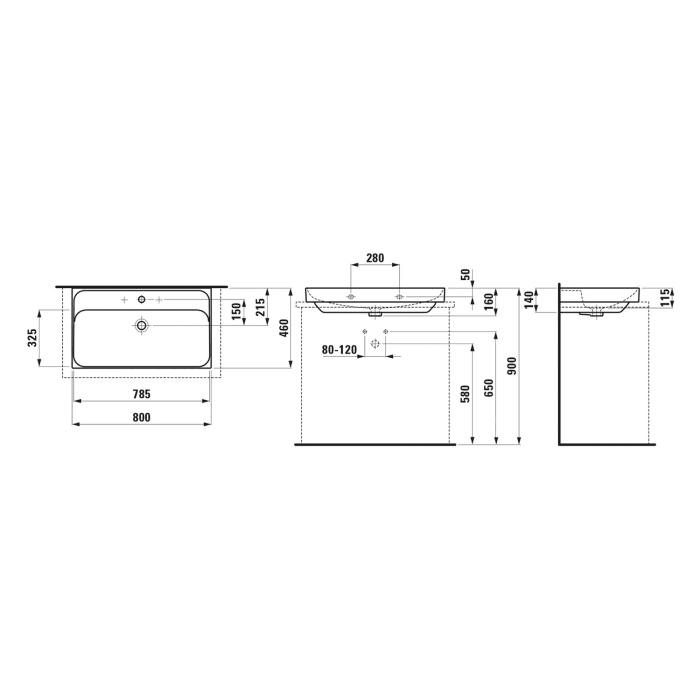 LAUFEN MEDA Aufsatzwaschtisch 80 x 46 cm, ohne Hahnloch mit Überlauf
