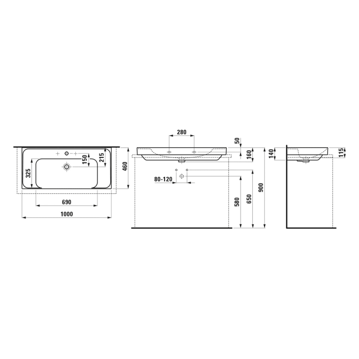 LAUFEN MEDA Aufsatzwaschtisch 100 x 46 cm, mit Hahnloch ohne Überlauf