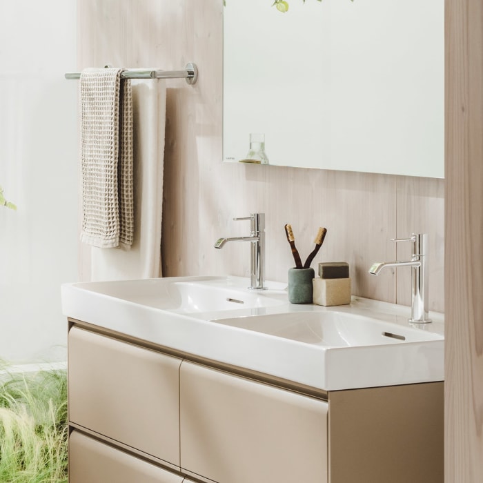 LAUFEN MEDA Doppelwaschtisch 130 x 46 cm, mit Hahnloch und Überlauf