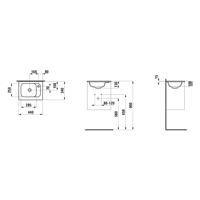 LAUFEN MEDA Möbelwaschtisch SLIM 44 x 34 cm, mit Hahnloch ohne Überlauf
