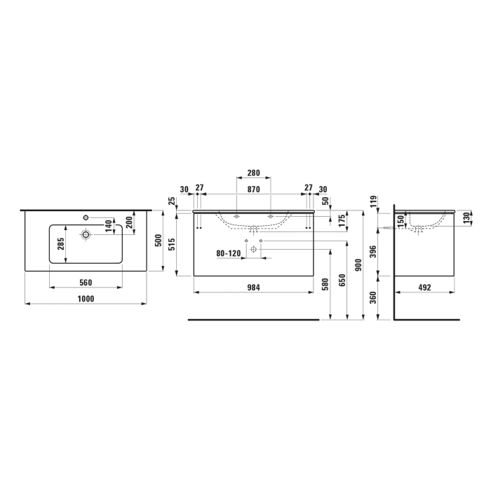 LAUFEN PRO Set LANI Waschtisch mit Überlauf inkl. Waschtischunterbau 100 cm