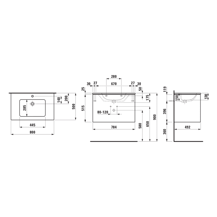 LAUFEN PRO Set LANI Waschtisch mit Überlauf inkl. Waschtischunterbau 80 cm